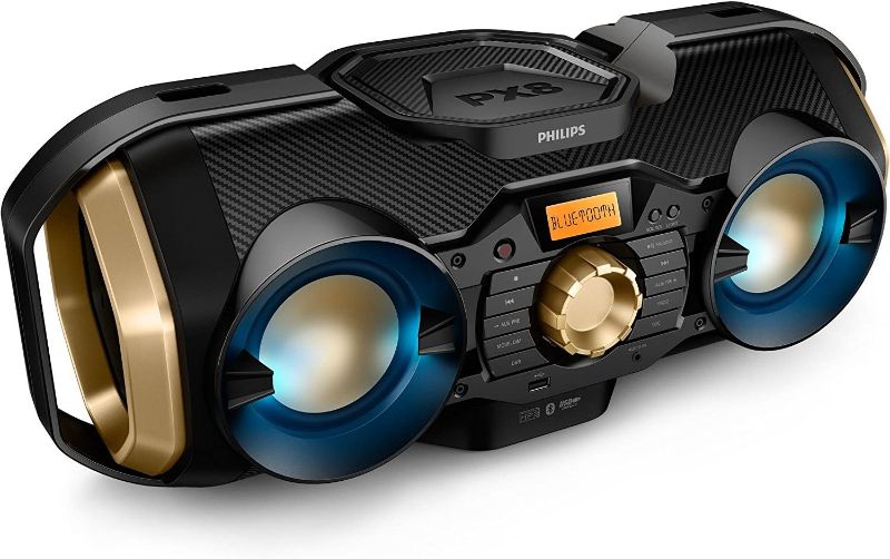 Photo 1 of PHILIPS Bluetooth Boombox Speaker – Rugged, Portable, Wireless Radio, USB, AUX, and CD Music Player - 50 Watt, Dynamic Bass, Digital Display, Light Up Speaker - Model PX840T
