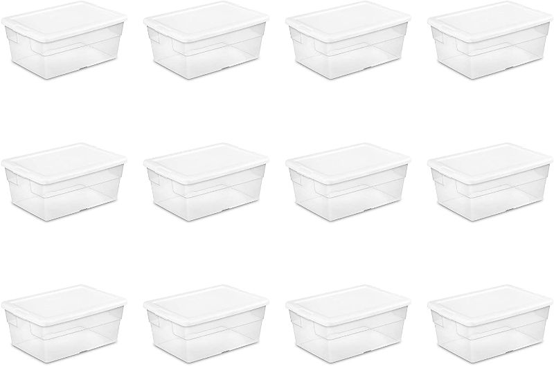 Photo 1 of Sterilite 16448012 16 Quart/15 Liter Storage Box, White Lid with Clear Base, 12-Pack
