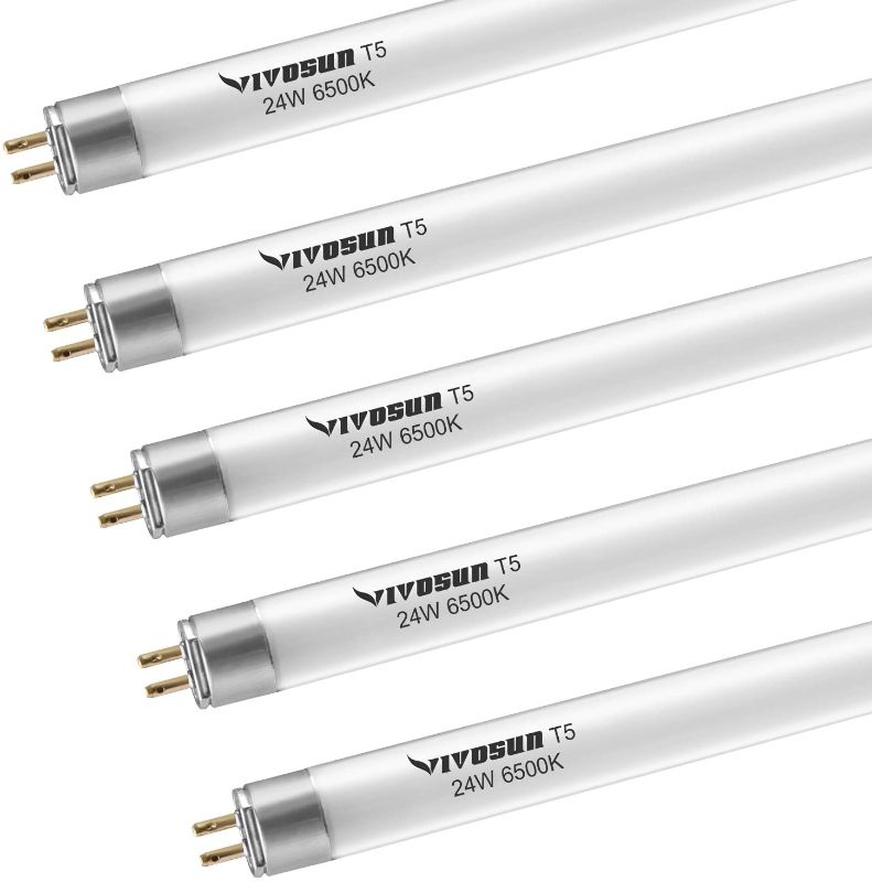 Photo 1 of VIVOSUN T5 Grow Light Bulbs 2 ft, 24W 6500K HO Fluorescent Tubes Light Bulbs, Cool White T5 Bulb for 22-Inch T5 Light Fixtures, T5 Grow Lights for Indoor Plants, Pack of 5
