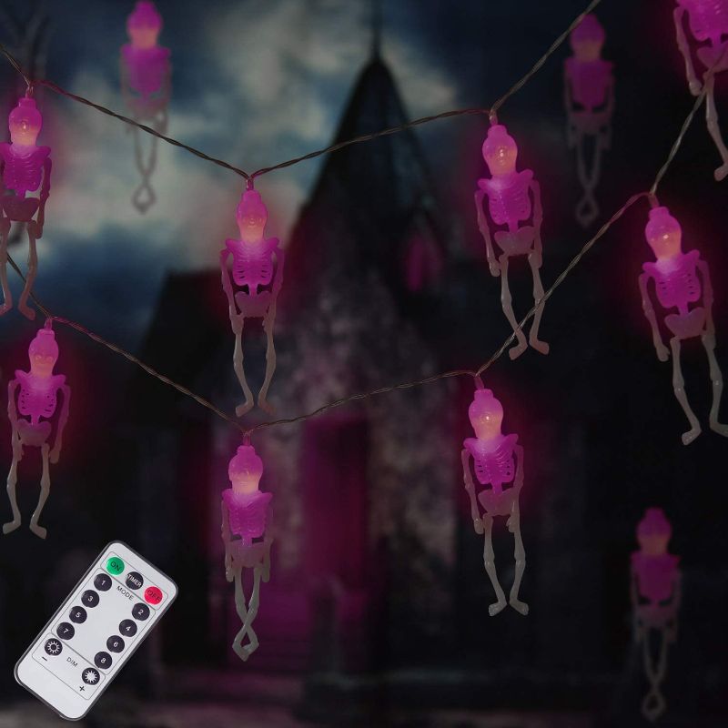 Photo 1 of Ghost Skeleton Lights Halloween String Lights, 15 LED Battery-Powered Remote-Control Halloween Decoration for Outdoor, Indoor, Garden, Yard, Tree, Party (Purple)
