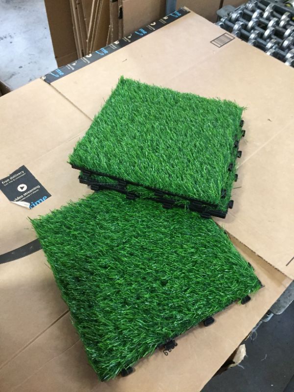 Photo 2 of Artificial Grass Tile Interlocking Synthetic Grass Carpet Tiles Fake Grass Turf Tiles Indoor Outdoor Green Lawn Mat 1'x1' (6 Packs)
