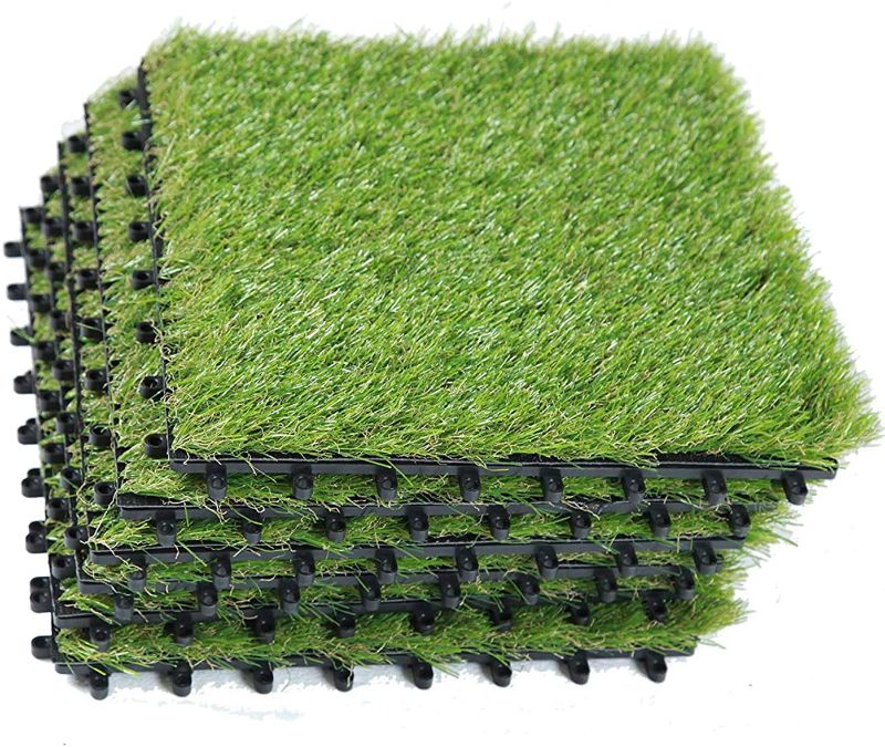 Photo 1 of Artificial Grass Tile Interlocking Synthetic Grass Carpet Tiles Fake Grass Turf Tiles Indoor Outdoor Green Lawn Mat 1'x1' (6 Packs)
