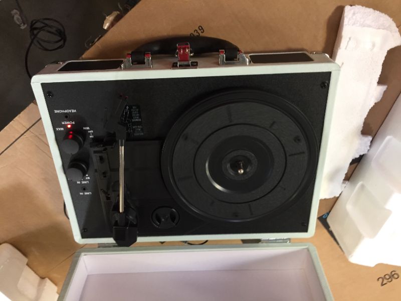 Photo 2 of Victrola Vintage 3-Speed Bluetooth Suitcase Turntable with Speakers, Mint (2019 Model)
