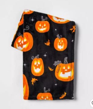 Photo 1 of 2   Pumpkin and Bat Halloween Throw Blanket Orange - Hyde & EEK! Boutique™
