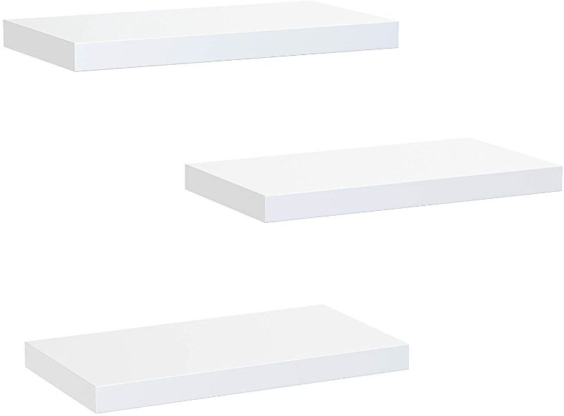Photo 1 of AMADA HOMEFURNISHING White Floating Shelves Invisible Wall Mounted 3 Sets, Modern Faux Wood Storage Shelves with Matte Finish, Perfect for Bedroom, Bathroom, Living Room and Kitchen Decoration, AMFS08
