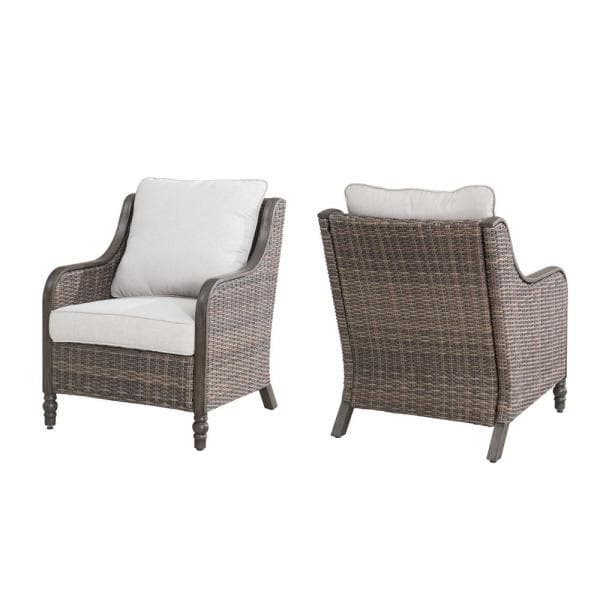 Photo 1 of Windsor Brown Wicker Outdoor Patio Lounge Chair with CushionGuard Biscuit Tan Cushions (2-Pack)
