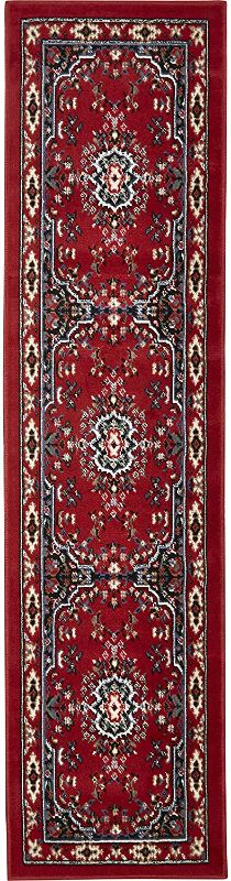 Photo 1 of Home Dynamix Premium Sakarya Traditional Medallion Border Area Rug, Claret, 1'9"x7'2" Runner
