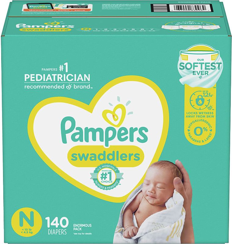 Photo 1 of Diapers Newborn/Size 0 (< 10 lb), 140 Count - Pampers Swaddlers Disposable Baby Diapers, Enormous Pack (Packaging May Vary)
