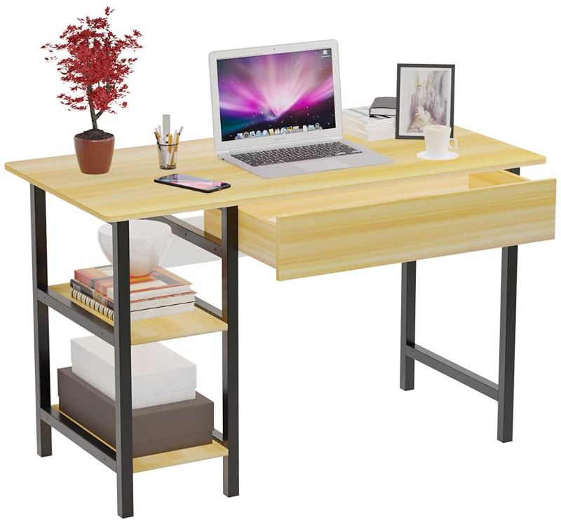 Photo 1 of MDLUFFY Computer Laptop Desk 47 Inches Home Office Workstation Study Writing Table with Drawer and Storage Shelves for Living Room Bedroom
