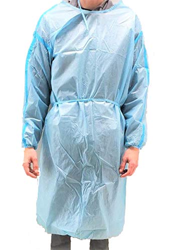 Photo 1 of 100 Pack LEVEL 2 PP + PE Disposable Isolation Gowns Blue with Elastic Cuff, Latex-Free, Non-Woven, Fluid Resistant, Dental, Medical, Hospital, Industries, ONE SIZE FITS ALL (100 PCS=10 Bags)
