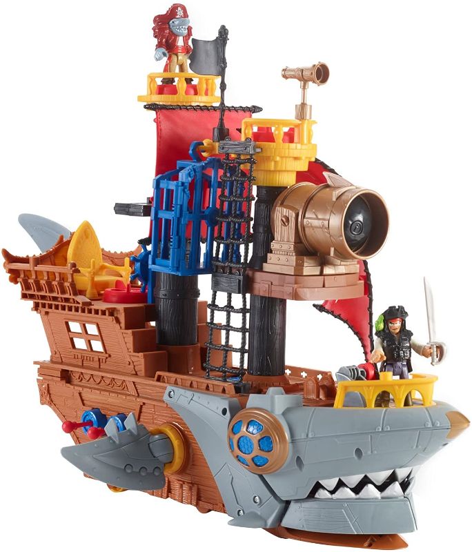Photo 1 of Fisher-Price Imaginext Shark Bite Pirate Ship, Playset with Pirate Figures and Accessories for Preschool Kids Ages 3 to 8 Years
