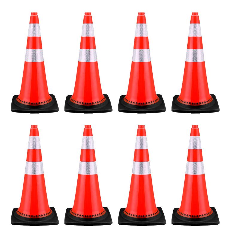 Photo 1 of (8 Pack) Traffic Cones 28 inch Safety Cones with Black Weighted Base | Reflective Collars Construction Cone for Road Parking Traffic Control (8 Cones)
