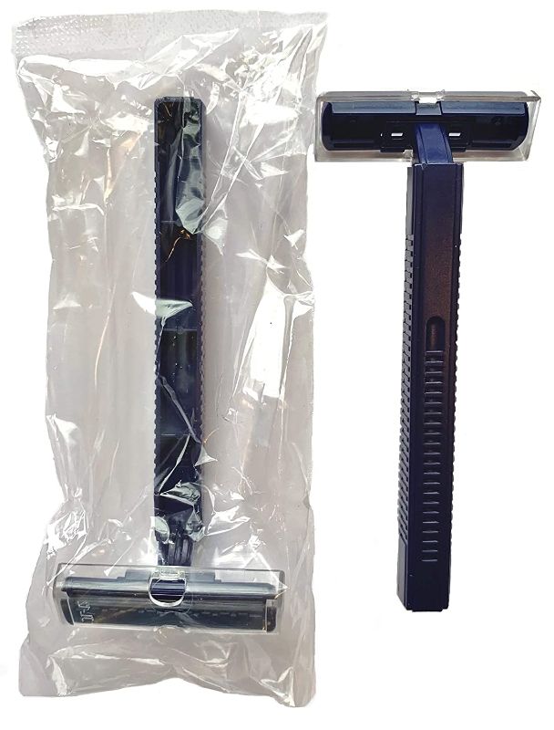 Photo 1 of (144 Pack) Individually Wrapped Twin Blade Razors with Clear Safety Cap, Disposable, Bulk Packed, Sold by the Case.
