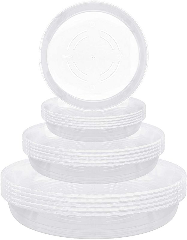 Photo 1 of CandyHome 15 Pack(6 inch/8inch/10inch) Plastic Clear Plant Saucers Pot Trays for Indoor Outdoor Household and Garden Assorted, 2-White

