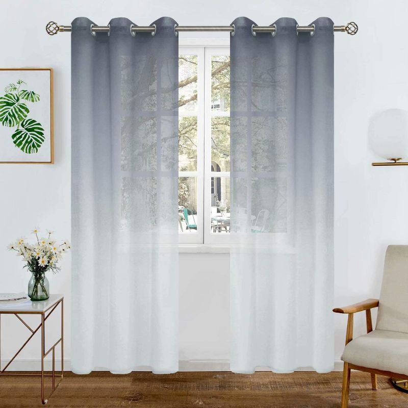 Photo 1 of BGment Faux Linen Ombre Sheer Curtains for Living Room, Grommet Semi Voile Light Filtering and Privacy Curtains for Bedroom, Set of 2 Panels ( Each 42 x 95 Inch, Bluish Grey )
