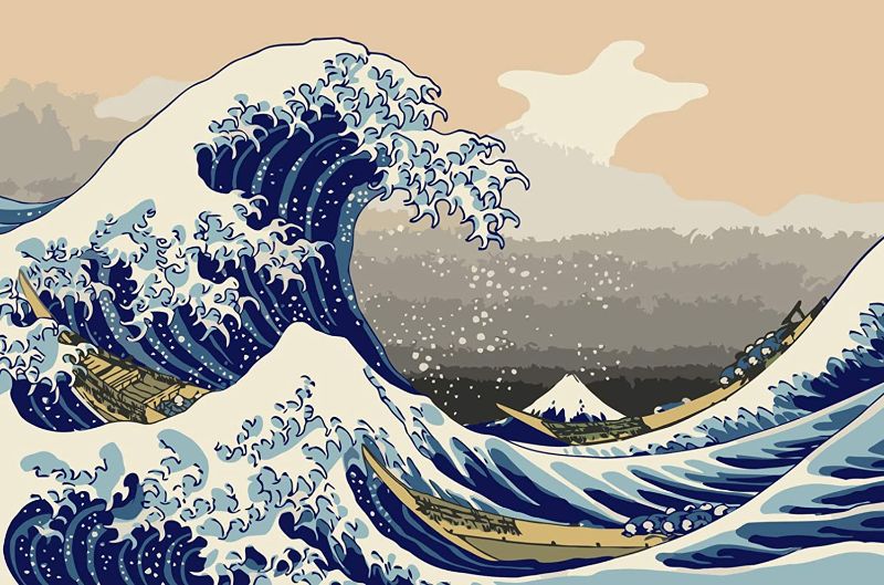 Photo 1 of Paint By Numbers 16 x 20 inch Canvas Art Kit Diy Oil Painting for Kids/Students/Adults Beginner, Katsushika Hokusai Sea Wave

