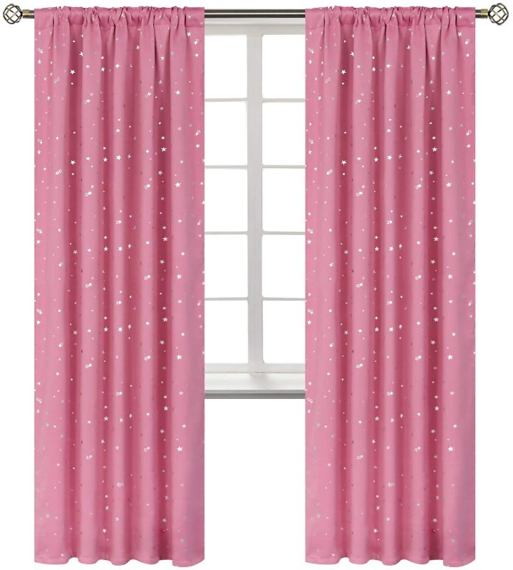 Photo 1 of BGment Star Blackout Curtains for Kids Bedroom - Rod Pocket Thermal Insulated Room Darkening Printed Curtains for Living Room, Set of 2 Panels ( 42 x 84 Inch, Pink )
