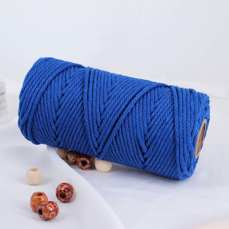Photo 1 of Macrame Cord 4mm 100m Cotton Rope 1 Pack Deep Blue,Natural Cotton Rope for Colorful Macrame Hand Knitting, 4 Strands Twist Cotton Rope for Handmade Colored Wall Hanging Weaving Tapestry
