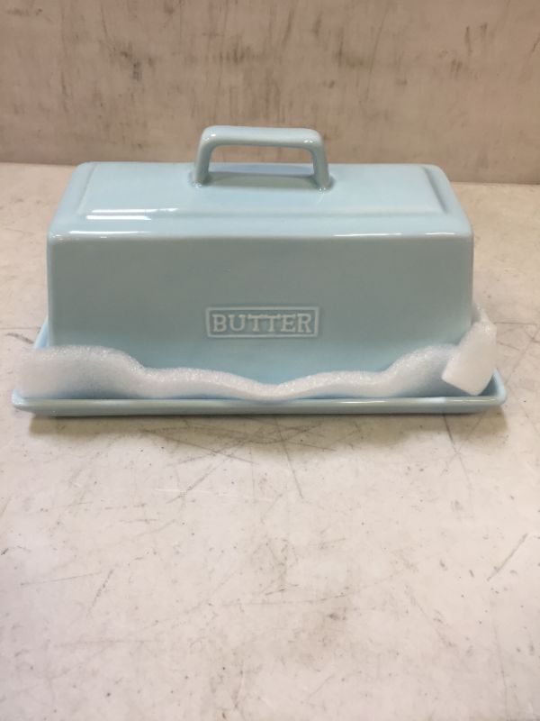 Photo 2 of KOOV Porcelain Butter Dish With Lid for Countertop, Perfect for East West Coast Butter, Keep Butter Soft, 7.6 Inch Wide (Sky)
