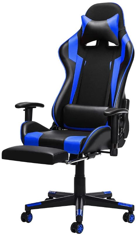 Photo 1 of HALLOLURE Gaming Chair, Gamer Chair Ergonomic Computer Office Chair Modern Adjustable Swivel Recliner Chair 180° Reclining, Blue
