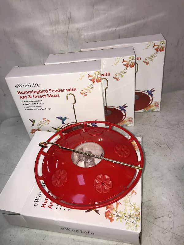 Photo 2 of 4 PACK eWonLife Hummingbird Feeder for Outdoors Hanging, Leak-Proof, Easy to Clean and Fill, Saucer Humming Feeder for Hummer Birds, Including Hanging Hook, with 5 Feeder Ports (16 OZ/Pack)
