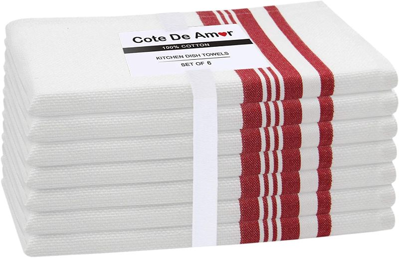 Photo 1 of Cote De Amor 100% Cotton Kitchen Dish Towels 6 Pack 16x26 Absorbent Durable Washable, Tea Towels, Dish Cloths, Bar Towels, Cleaning Towels, Kitchen Towels with Hanging Loop, Red White
