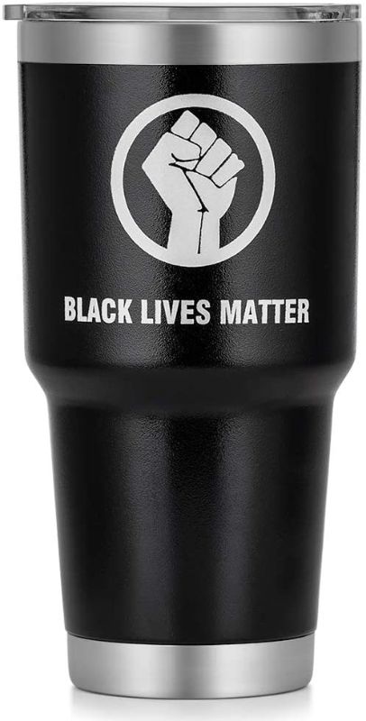 Photo 1 of Black Lives Matter Tumbler, Double Wall Stainless Steel Travel Mug Coffee Cup Vacuum Insulated, 30 oz (Black)
