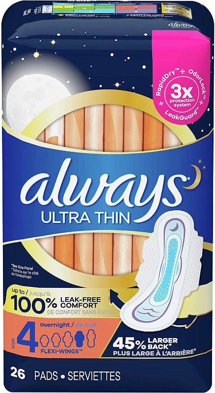 Photo 1 of Always Ultra Thin Unscented Pads with Wings, Overnight, Size 4 28 Count pack of 3 total of 84
