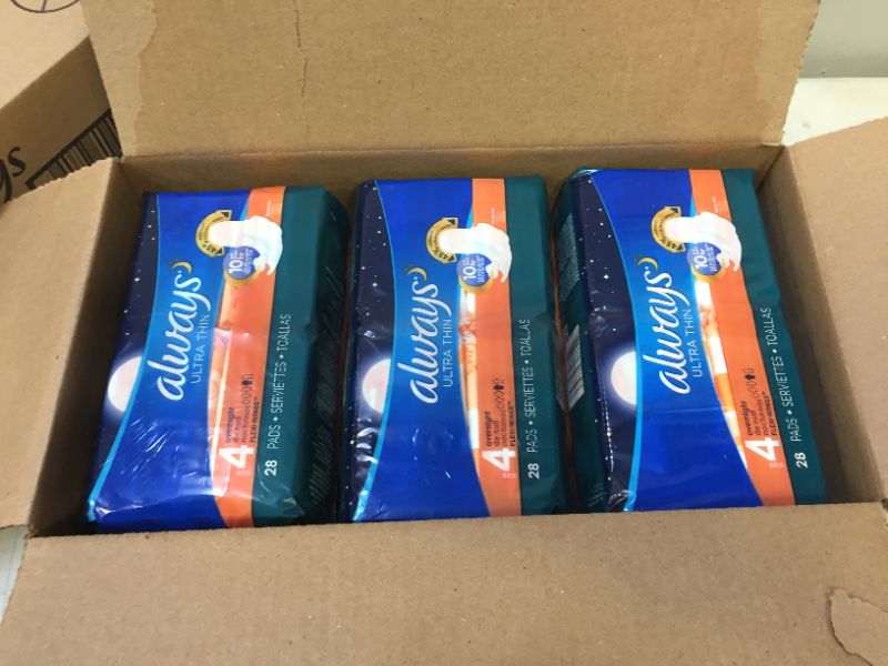 Photo 2 of Always Ultra Thin Unscented Pads with Wings, Overnight, Size 4 28 Count pack of 3 total of 84