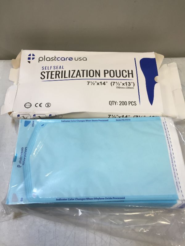 Photo 2 of 200 7.5" x 13" Self-Sealing Sterilization Pouches, Paper/Blue Film by PlastCare USA exp 11/22