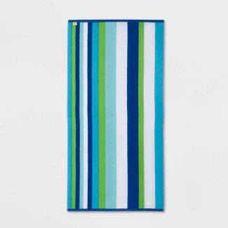 Photo 1 of Cool Striped Sand Resistant Beach Towel Blue/Green - Sun Squad
