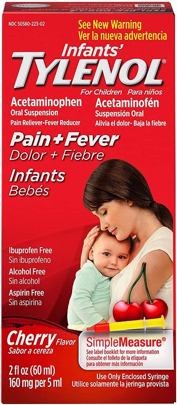 Photo 1 of 2 pack--Infants tylenol pain & fever  cherry 2fl oz (60ml)  exp 03-2022