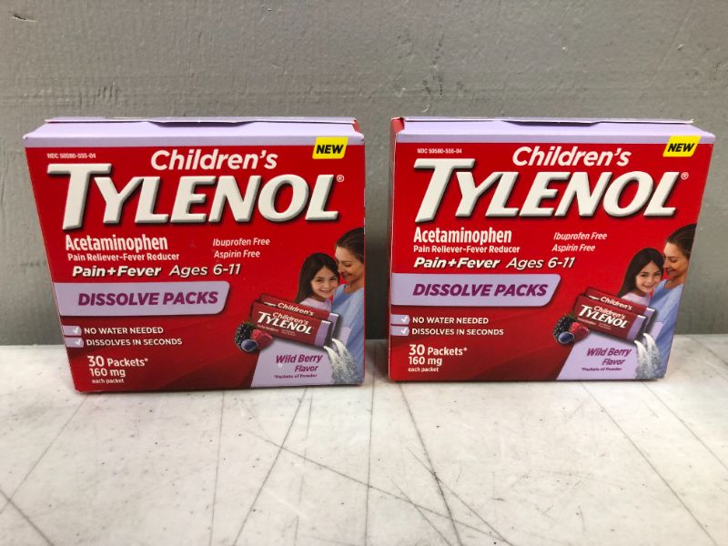 Photo 2 of 2pack  Children’s TYLENOL® Dissolve Powder Packs With Acetaminophen, Kids' Fever Reducer & Pain Reliever  exp 12.2021
