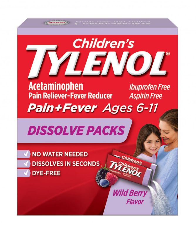 Photo 1 of 2pack  Children’s TYLENOL® Dissolve Powder Packs With Acetaminophen, Kids' Fever Reducer & Pain Reliever  exp 12.2021  1of the box is damage