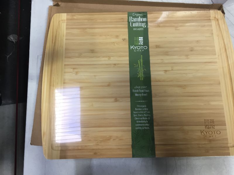 Photo 2 of Bamboo Cutting Board – 18” x 12” XL Chef Style Chopping Board - Natural Serving Board –Environmentally Friendly Butcher Block – Organic Wood Chopping Block for Kitchen Prep… (Bamboo)