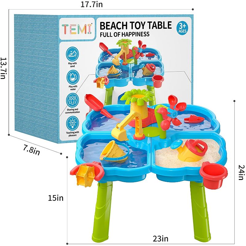 Photo 1 of ----New Brand Open For Photos---TEMI Sand Water Table,4-in-1 Kids Play Sand Water Table for 32 Pcs Summer Beach Toys for Outside & Outdoor Activity,Gifts for Toddlers Boys Girls Toys
