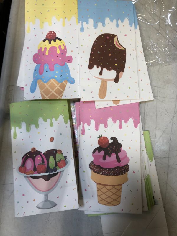 Photo 2 of 24 Pack Ice Cream Party Favor Bags Ice Cream Popsicle Social Gift Bags Sprinkles 8.5x 3x 5inches 
