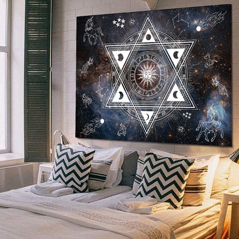 Photo 1 of ZZYD Sun Moon Tapestry Aesthetic Unicorn Stars Psychedelic Sun and Moon Tapestry Popular Mystic Wall Hanging Tapestry 12 Constellation Trippy Tapestry for Bedroom Home Decor(51"x59", Moon and Sun)
