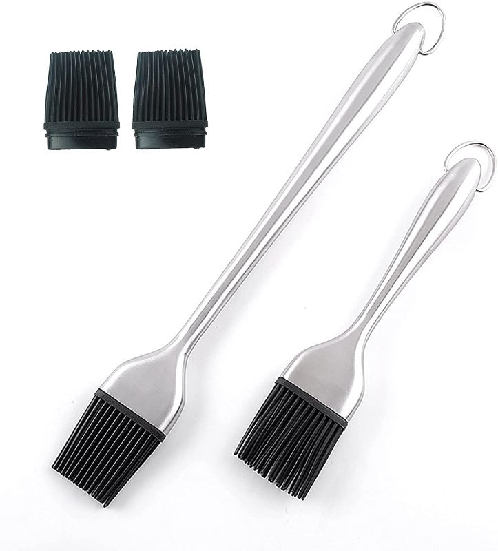 Photo 1 of 2-Piece Set of Stainless Steel Silicone applicator Brush-Made of 430 Stainless Steel high Temperature Resistant Silicone Suitable for BBQ Cakes Kitchen Cooking etc.2 Spare Brush Heads
