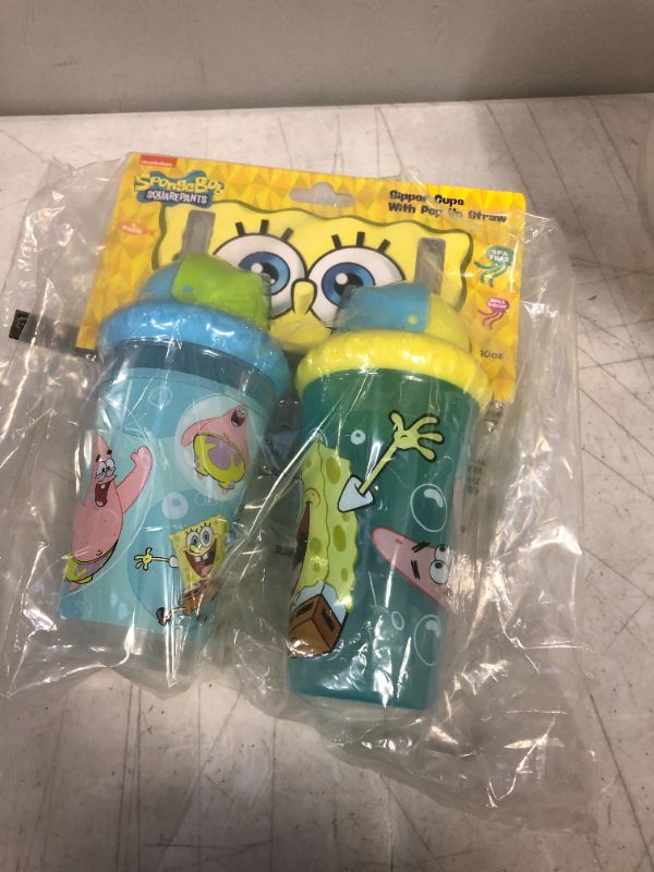 Photo 2 of Cudlie Spongebob Baby Boy 2 Pack 10 oz Sippy Cup with Staw & Easy Close Lid |