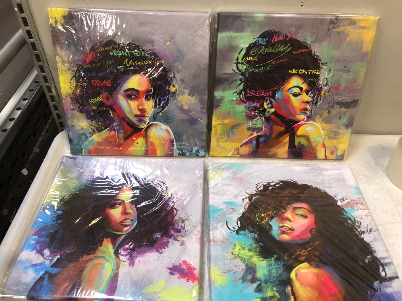 Photo 1 of African American wall art afro woman painting for living room walldecor 1x12 inch 4 pieces 