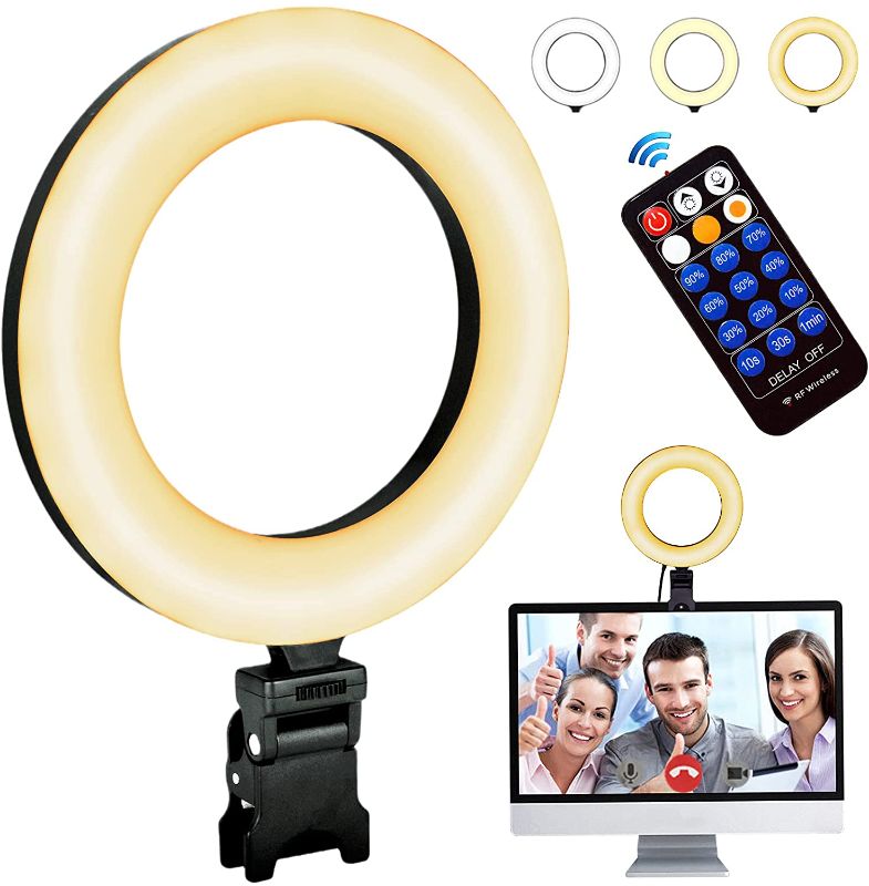 Photo 1 of ring light for computer laptop light  with clipand wireless remote for video conferencing/  zoom calls, 3 dimmable color