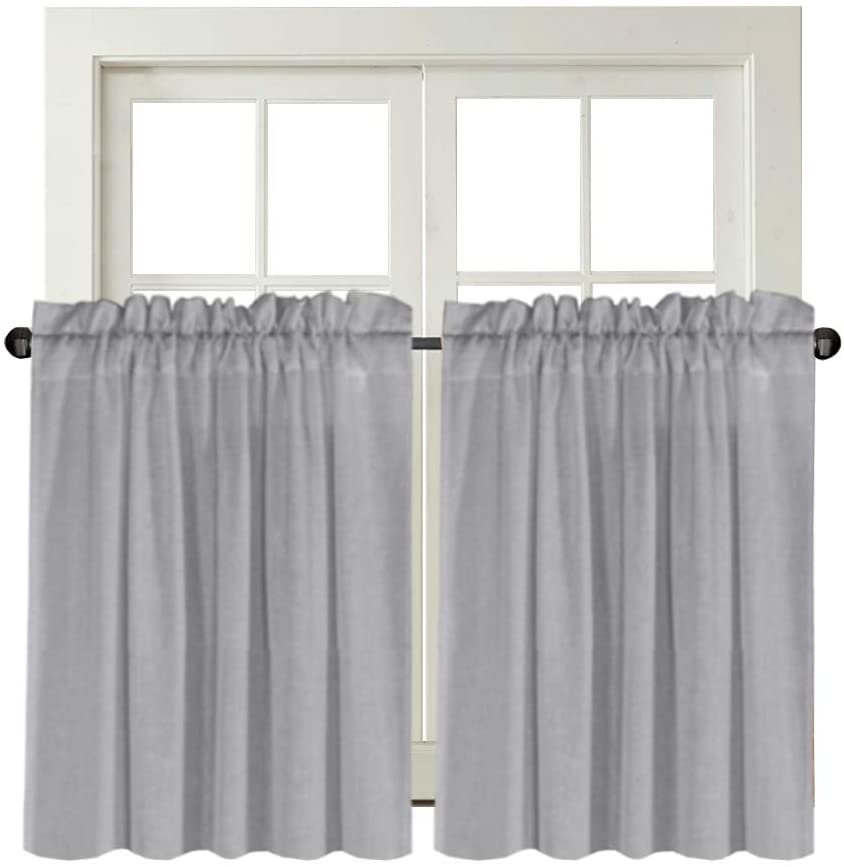 Photo 1 of H.VERSAILTEX NATURAL LINEN KITCHEN CURTAINS 36INCH LENGTH TEXTURED FLAX  (2PANELS,DOVE)