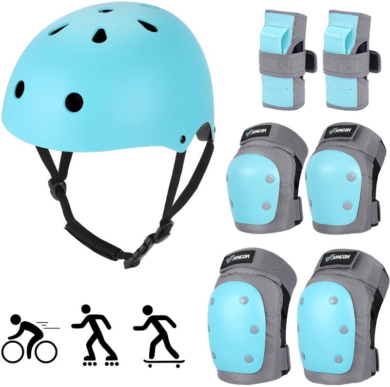 Photo 1 of Joncom Kids Youth Bike Helmet, Toddler Helmet Adjustable Knee Pads Elbow Pads Wrist Guards Kids Protective Gear Set for Skateboard, Bike, Roller Skating, Cycling, Scooter, Rollerblading
