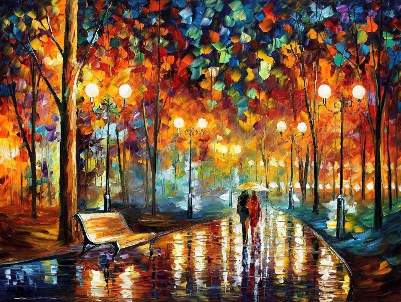 Photo 1 of  Romantic 1000 Piece Couple Lovers Rainy Night Walk Abstract Oil Painting Street Night Scene Adults Games Wooden Jigsaw Puzzles