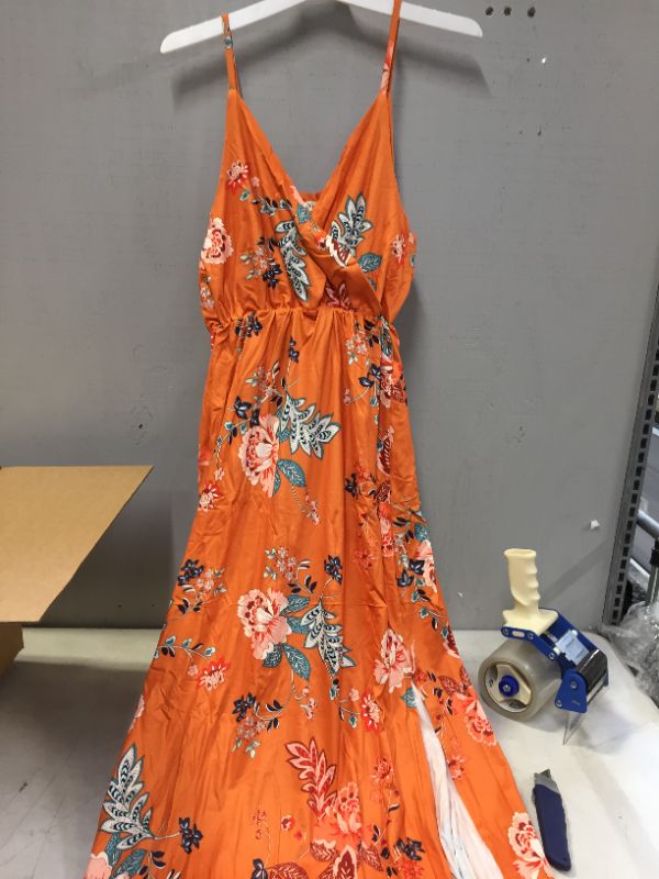 Photo 1 of Maisolly Women Summer V Neck Side Slit Spaghetti Straps Maxi Dress with Pocket
XL