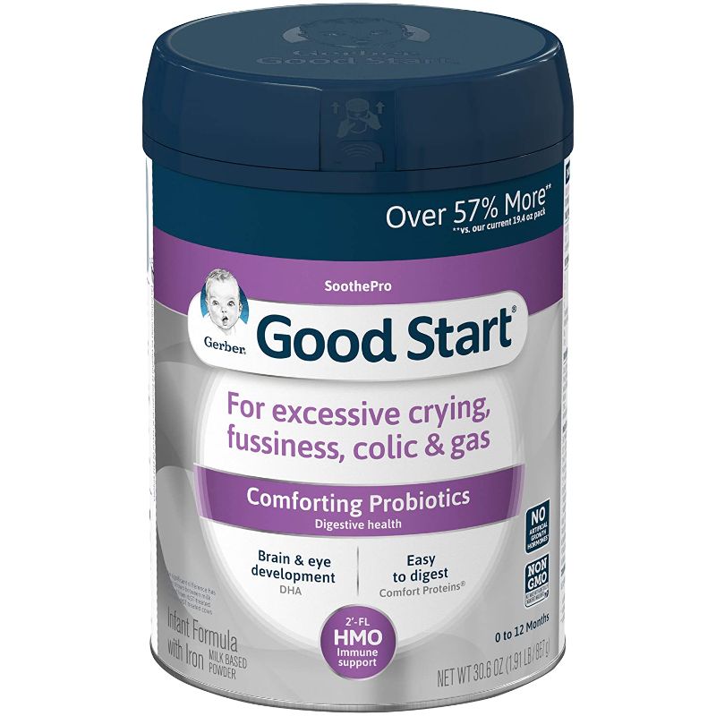 Photo 1 of Gerber Good Start Soothe (HMO) Non-GMO Powder Infant Formula, Stage 1, With Iron, 2’-FL HMO and Probiotics for Digestive Health and Immune System Support, 30.6 Ounces bb 07 april 2022
