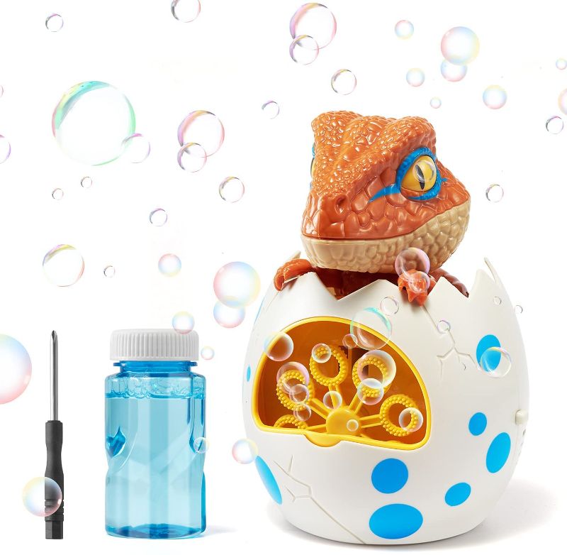 Photo 1 of LiKee Automatic Bubble Machine Dinosaur Bubble Maker Bubble Blower with Refill Solution& 8 Wands Bath Outdoor Games Party Gifts Toys for Kids Boys Girls 3+ Yrs Old(Orange)
