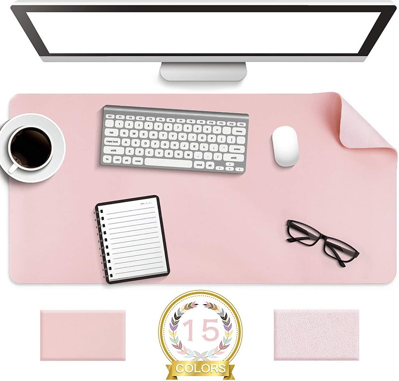 Photo 1 of Non-Slip Desk Pad,New Material Leather Desk Blotter Pad, Soft Surface Desk Mat, Easy Clean Laptop Desk Writing Mat for Office Work/Home/Decor(Pink, 31.5" x 15.7)