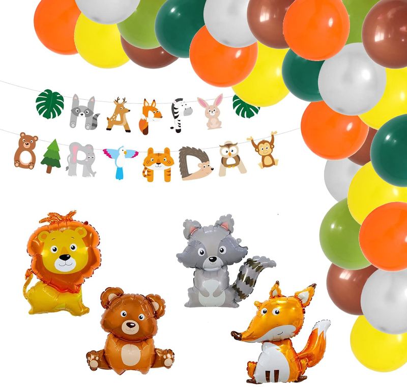 Photo 1 of Animal Themed Birthday Party Balloons, Forest Animal Balloons, Fox Cubs Lion Balloons, Birthday Party Baby Shower Supplies
